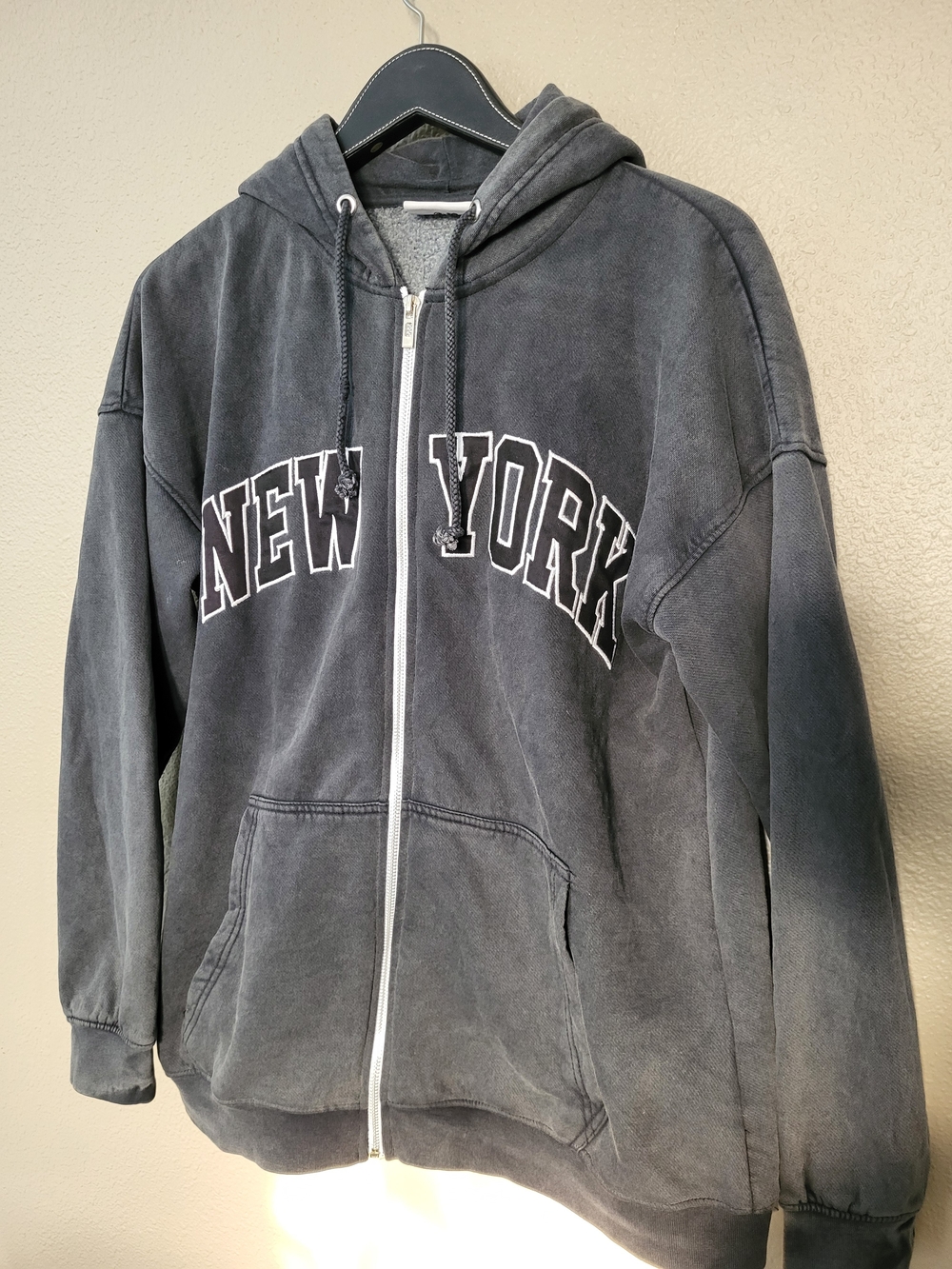 Daisy Street Full Zip Hoodie Embroidered Graphic New York Women Y2K Med